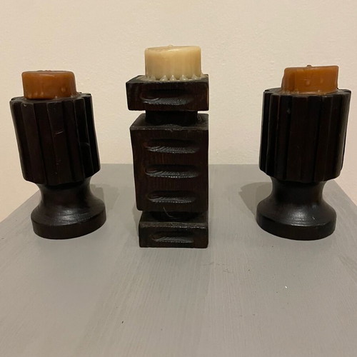 Decorative candle set with wooden bases vintage Crusaders, new