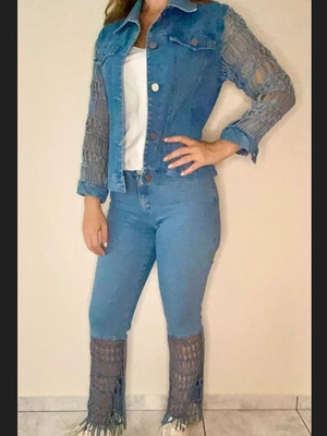 Denim suit like new with mesh on sleeves and pants blue