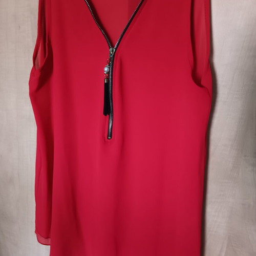 Red transparent blouse medium with front zipper like new