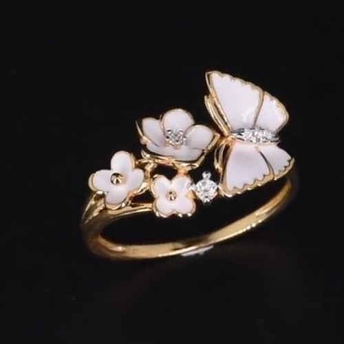 Women's silver 925 ring new with white and gold enamel