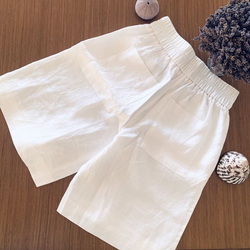 Philosophy white linen high-waisted bermuda shorts