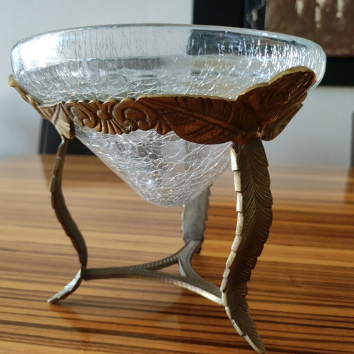 Krosno Poland Glassware fondue bowl new, vintage cracked glass aesthetic