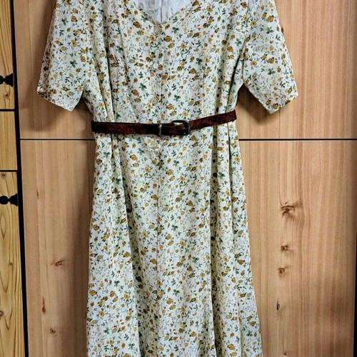 Vintage blue dress with orange and black details, size L