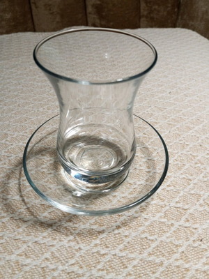 Glass Turkish tea cup like new with saucer