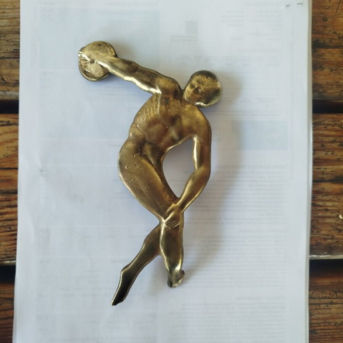 Decorative brass statue of ancient Greek Discobolus by Myron used