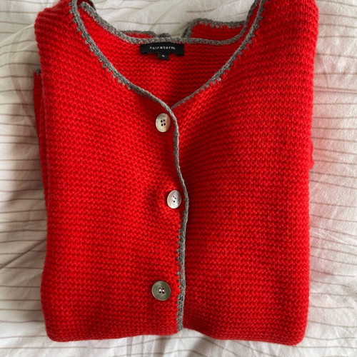 Katestorm wool knit cardigan like new, red with gray trim