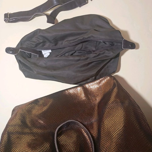 Tote bag shoulder bag made of snake faux leather like new, brown orange