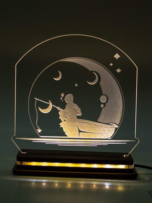 Φωτιστικό LED Boy Fishing Night καινούργιο με ξύλινη βάση και plexiglass