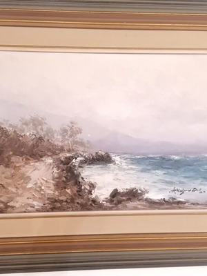 Πίνακας ζωγραφικής λάδι Αλκιβιάδης Μυλωνάς, θαλασσινό τοπίο, σαν καινούργιο