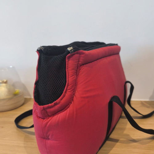 Small Dog Carrier Shoulder Bag like new, red with cushion and removable net