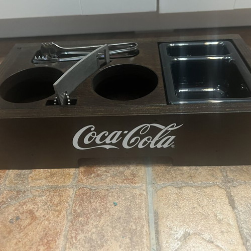 Vintage Coca-Cola wooden condiment and glass holder with handle new