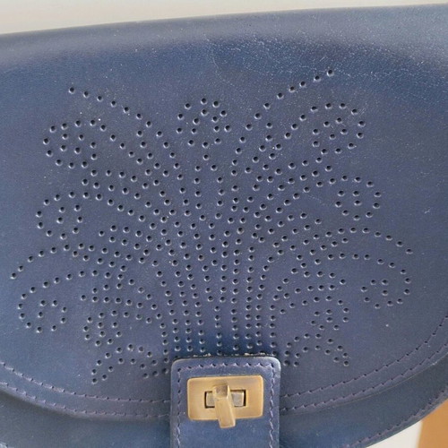 Zara blue leather shoulder bag like new with perforated design