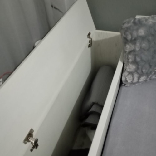 Sofa bed with storage, white and grey wood