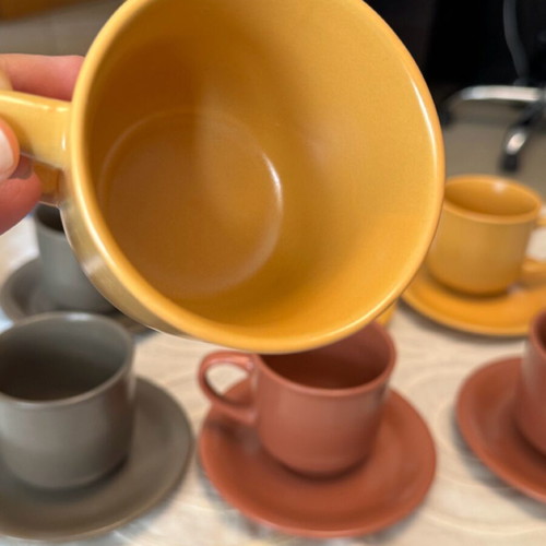 Set of 8 coffee cups with saucers new in earthy autumn shades