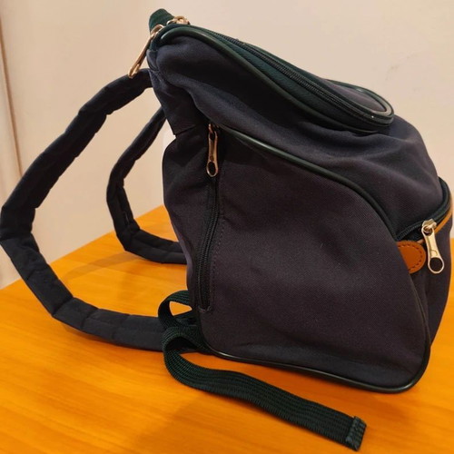 Delsey Visa mini backpack used, dark blue with leather details