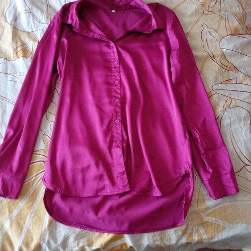 Satin shirt, deep purple-red color, size S