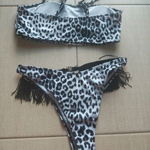 Leopard Print Bikini with Fringe and Removable Straps new