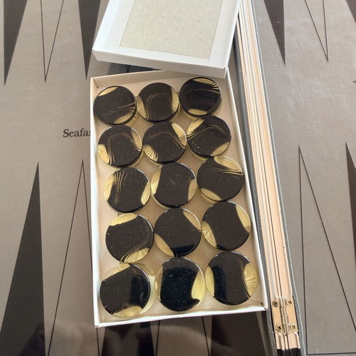 Seafarim Ionian S.A. vintage backgammon set in aluminum case