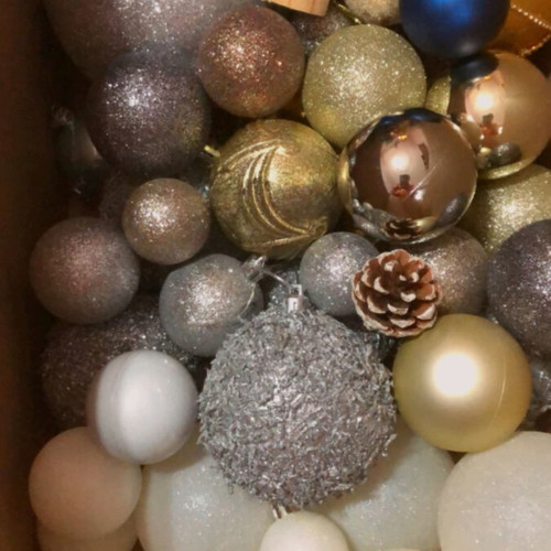Christmas tree ornaments like new, branches and garlands
