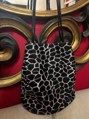Shoulder bag used with black and white giraffe animal print