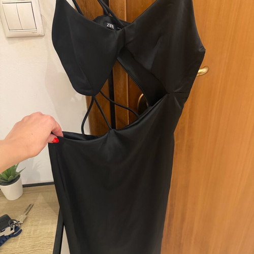 Satin dress Zara XS like new, black with cut out and slit