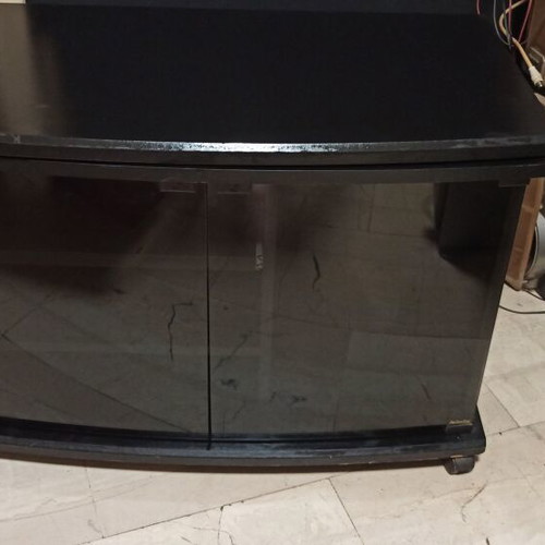 TV cabinet used in black with glass doors and wheels
