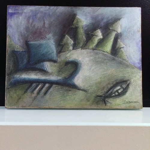 Handmade painting with triremes on canvas, new