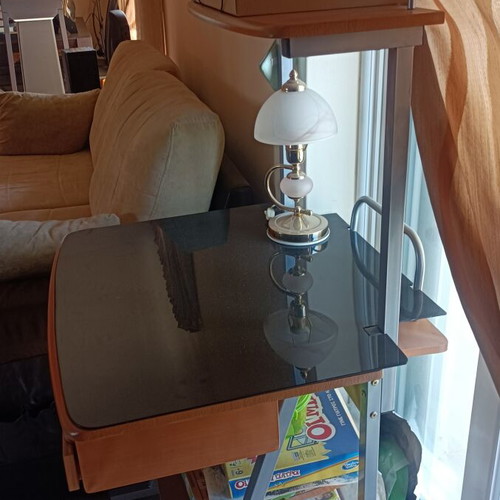 Compact computer desk with glass surface and wheels like new