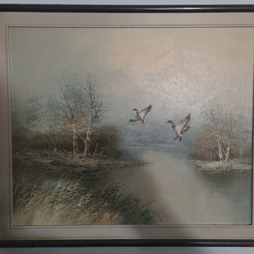 Painting 60×55 nature theme with ducks used