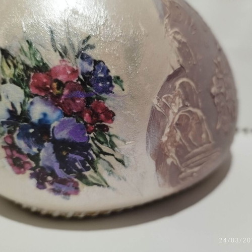 Easter porcelain decorative egg 20 cm with bunnies