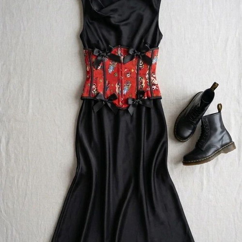 Hell Bunny Tattoo-Print Corset size M like new, red and black