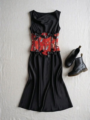 Hell Bunny Tattoo-Print Corset size M like new, red and black