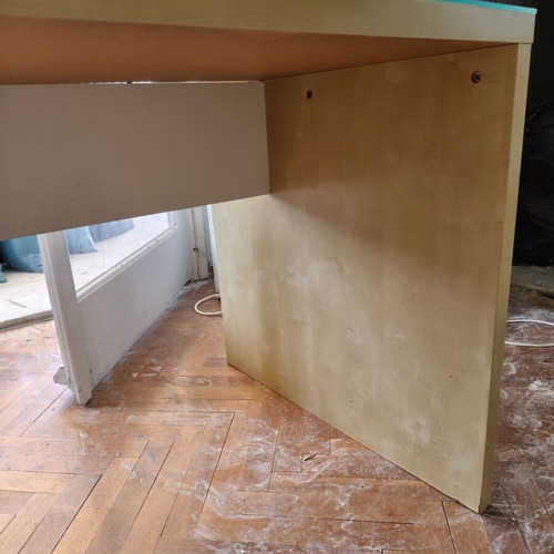 Wooden desk with glass top used, large and comfortable