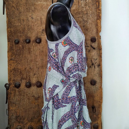 LAK printed asymmetric midi dress with racerback and handkerchief hem
