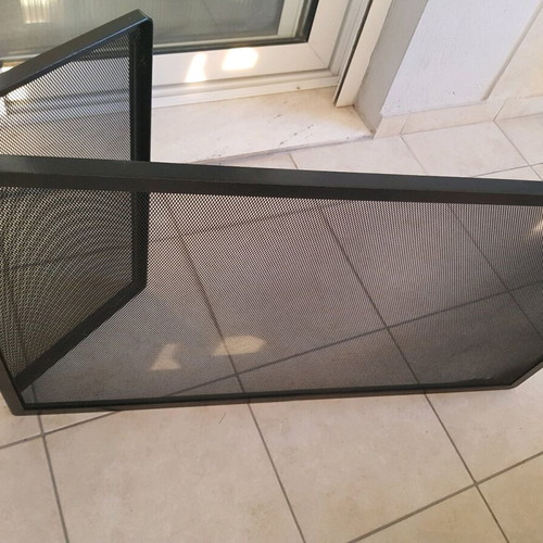 Metal corner fireplace screen used, black, large size