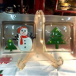  Χριστουγεννιάτικη χειροποίητη γυάλινη ανάγλυφη Φοντανιέρα 2 θέσεων …Vintage Αμεταχείριστη!