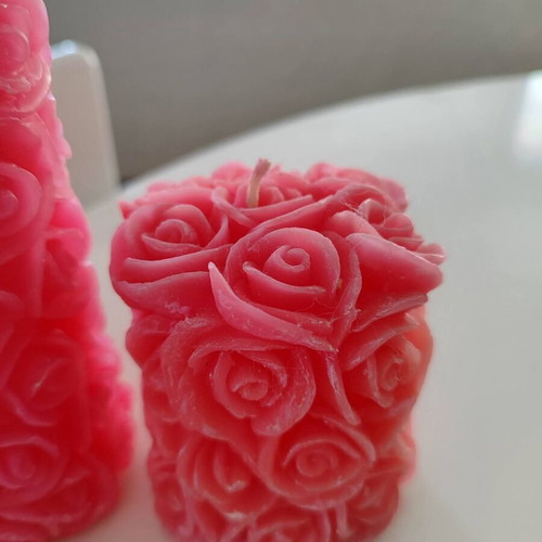 3D Rose Candles, Set of 2, Soft Pink