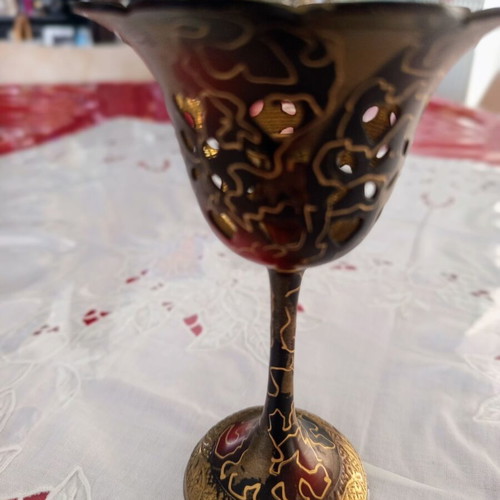 Vintage metal candlestick "Glass" with hearts and embossed motifs 14cm like new