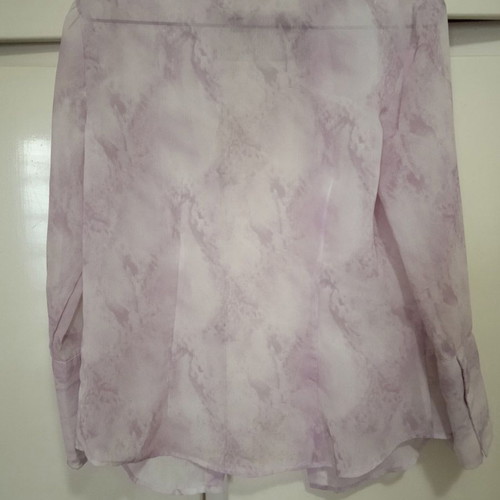 Sheer blouse in soft purple with abstract designs, like new, size M