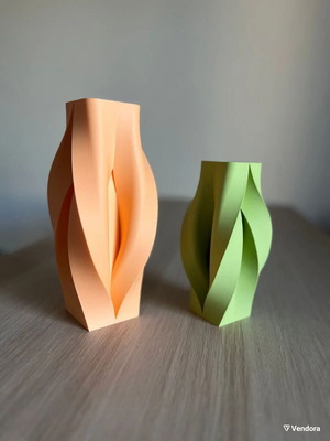 Σετ 2 μοντέρνα σπειροειδή βάζα 3D printed minimal twist design μικρό και μεγάλο