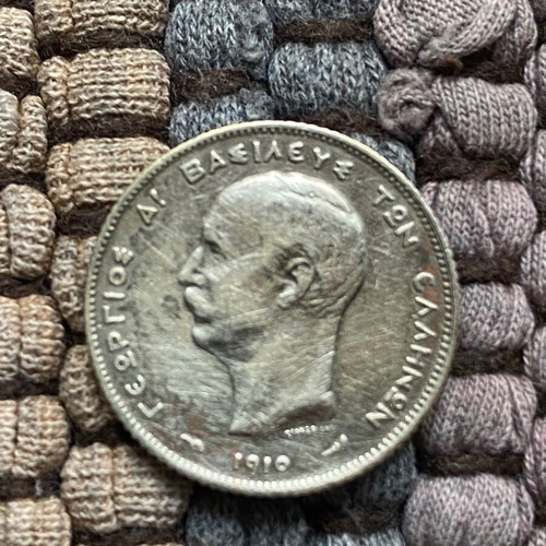 Greek Drachma 1 Drachma 1910 Silver used, King George I