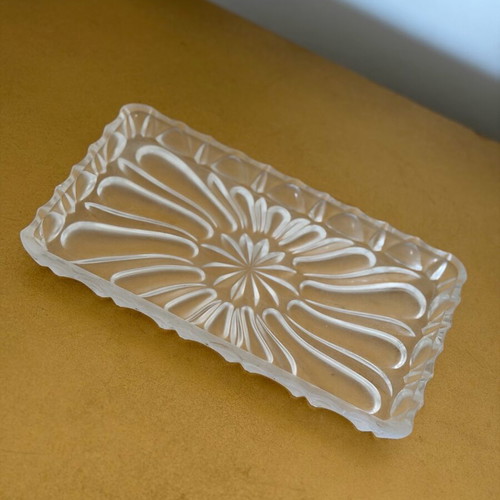 Small vintage glass tray with frosted embossed design like new