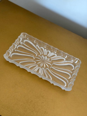 Small vintage glass tray with frosted embossed design like new
