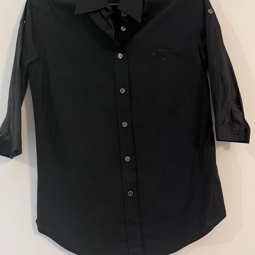Burberry black shirt like new, classic collar, embroidered logo, cotton
