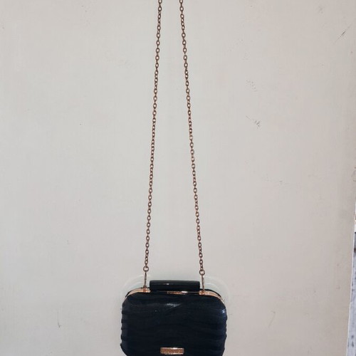 Lynne black embossed fabric handbag