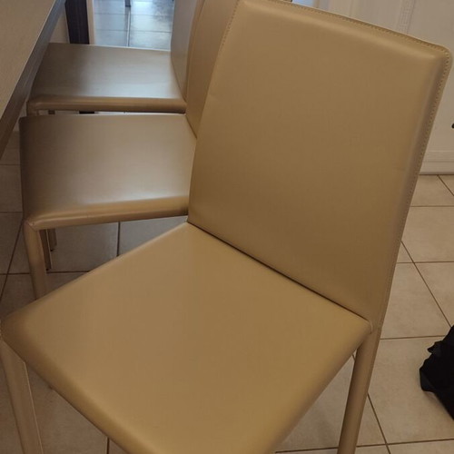 Roche Bobois dining set with 6 beige leather chairs like new
