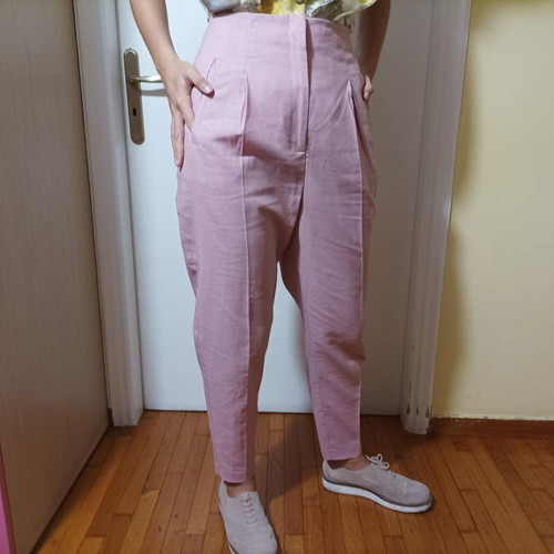 Pink linen high-waisted pants United Colors of Benetton new, size 38