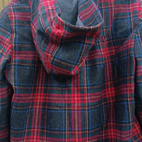 BSB women's short checked coat like new, gray red, size S