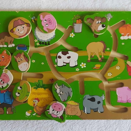 Wooden puzzle maze toy used