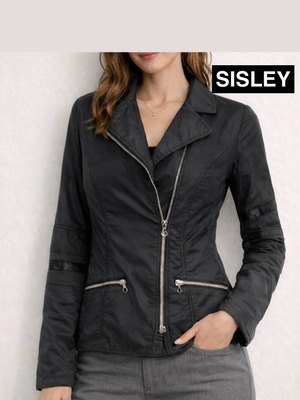 Sisley mid-length jacket like new, black, waterproof, soft fabric